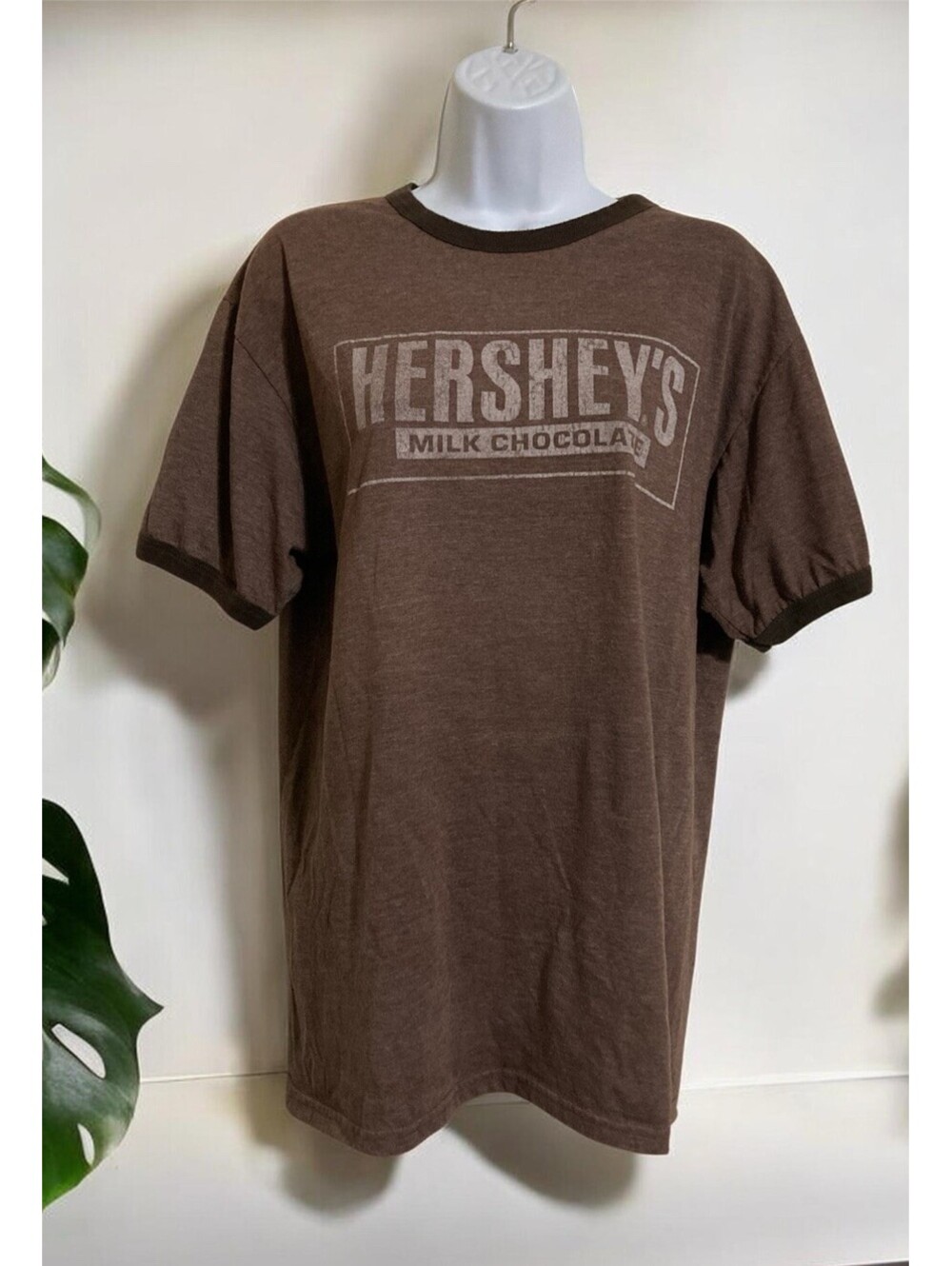 Women Savvy Brown Graphic Print Short Sleeve Pullover Cotton Blend T-Shirt Sz L